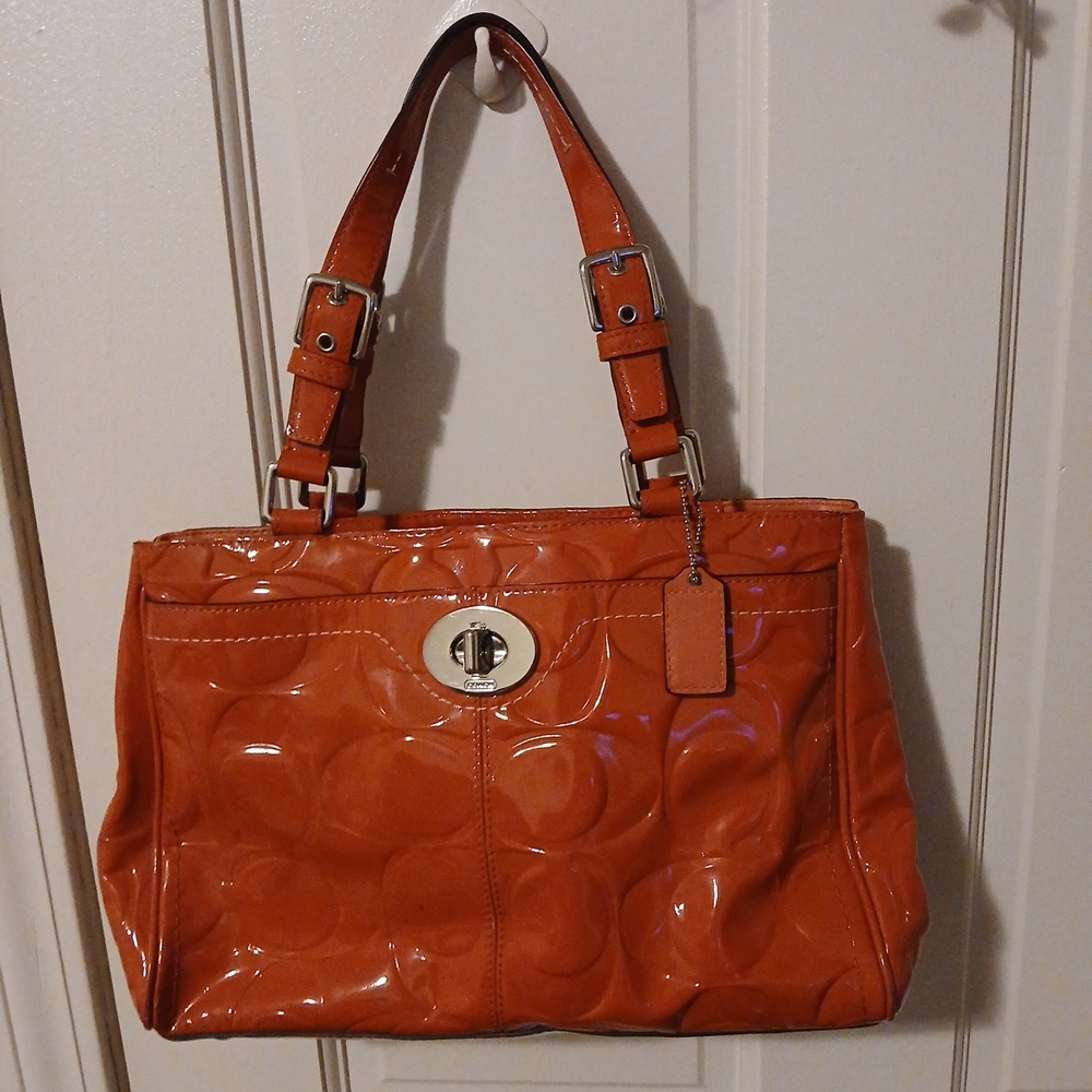 Coach Orange Patent Shoulder Bag with Turn-Lock